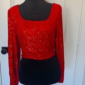 Nwt! Boutique Red Sequin Crop Size Medium